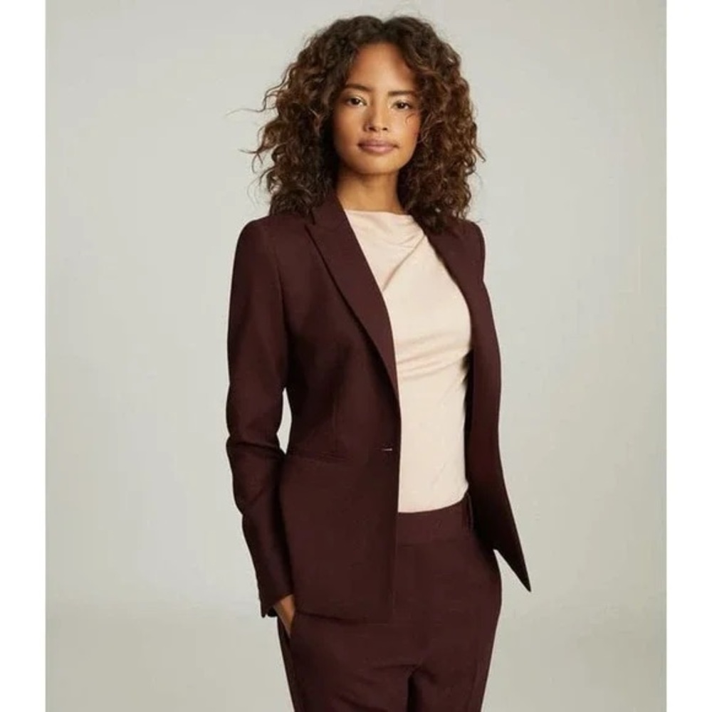 Reiss Freya Wool Blend Single Breasted Blazer in Berry